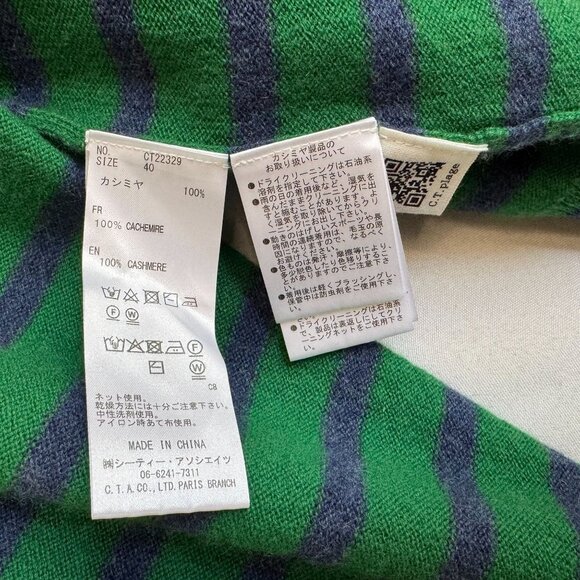 C.T. Plage 100% Cashmere Kelly Green Navy Blue Strip Crew Neck Sweater Size S - Picture 9 of 12